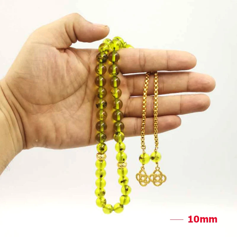 Зеленый полимерный подарок tasbih Eid al-Adha настоящая насекомое четки Золотая кисточка 33 45 66 99 молитвенные бусины пушаин мужские браслеты Misbaha