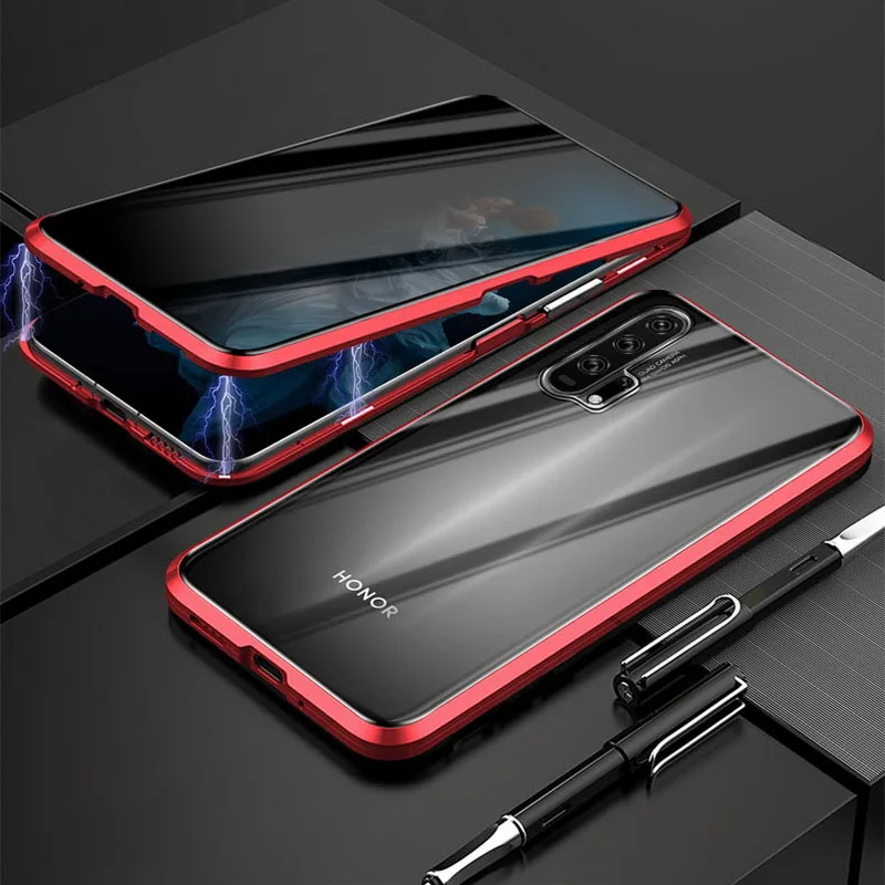 Красный YISHANGOU для huawei Honor 20 Pro на 360 ° антишпионское надежное закаленное стекло магнитный металлический корпус для huawei Honor 20 Pro Чехол - Цвет: Красный