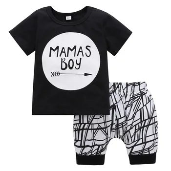 

Summer Toddler Boys Letter Printing Short Sleeve Top And Pants Kit Baby Kids Two-piece Outfit Set