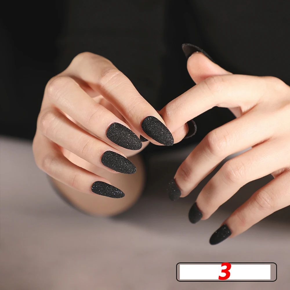 New French Full Cover Black Glitter False Nail Tips Night Club Super Bright Flash Powder Bundy Art Manicure Tool | Красота и здоровье