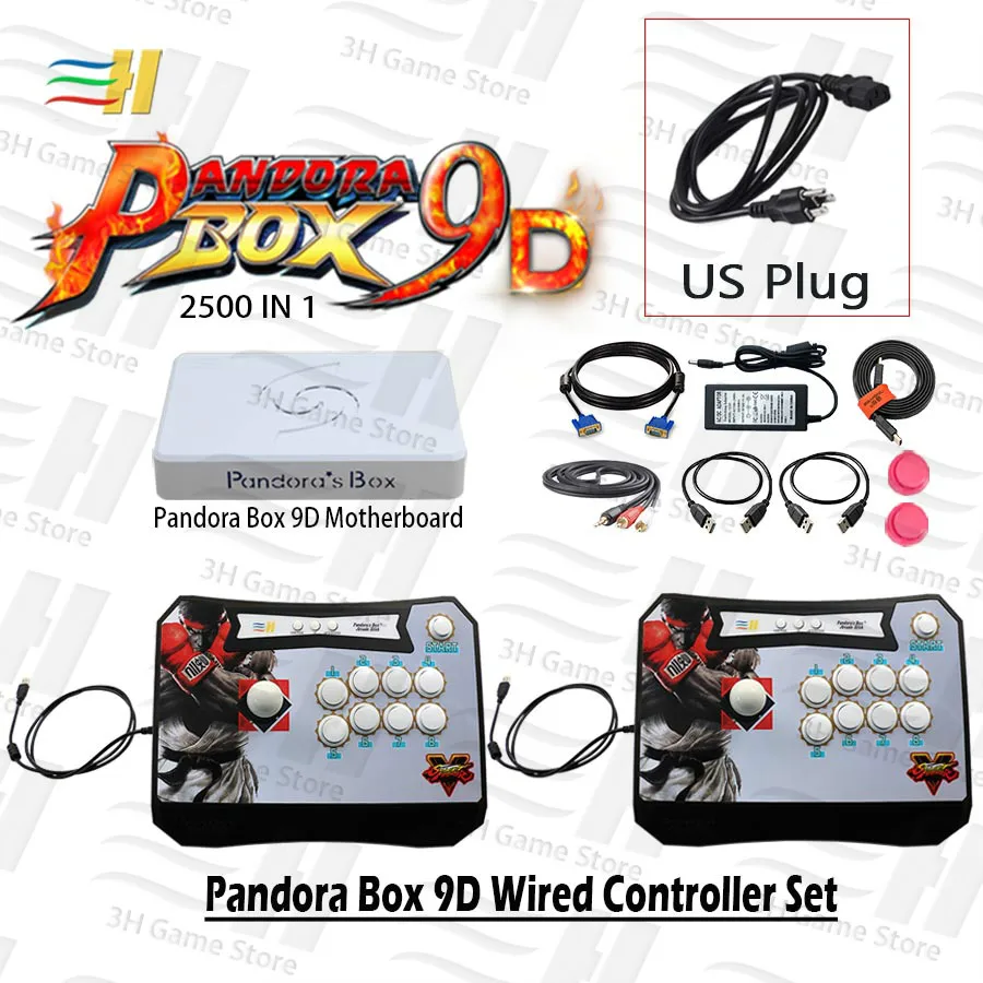 9D 2Pwired sf US Pandora Box 9D проводной контроллер Набор 2 игрока бой аркадная палка консоль usb Нулевая задержка 2500 в 1 HDMI VGA подключение к ТВ ПК ps3 - Цвет: 9D 2Pwired sf US