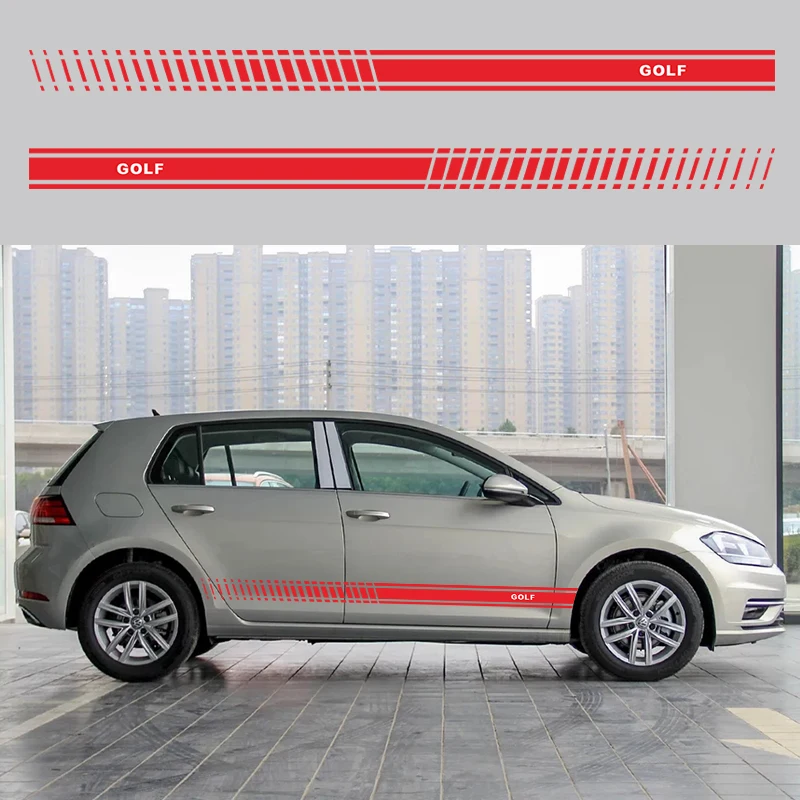 RED 2 шт. наклейки на боковые двери автомобиля для Volkswagen Golf автомобильные наклейки аксессуары гоночный стиль - Название цвета: RED