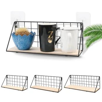 

Wall Decoration Iron Frame Hanging Rack Wall Display Storage Box Basket Multifunction Mesh Wire Metal Wall Shelf Storage Holder