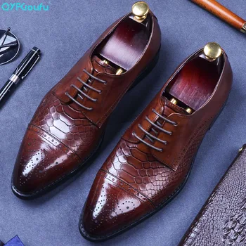 

QYFCIOUFU Men Genuine Cow Leather Brogue Wedding Business Mens Casual Flats Shoes 2019 Vintage Oxford Shoes For Men's Shoe