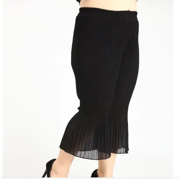 Pantalon femme женские брюки размера плюс широкие брюки 4XL-10XL эластичная талия сексуальные черные шифоновые брюки для женщин s M165