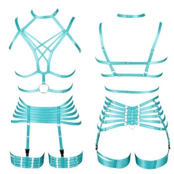 

Women Strappy Set Bra Top Body Cage Festival Rave Waist Garter Belt Plus Size Elastic Pastel Goth Punk Sexy Lingerie Harness