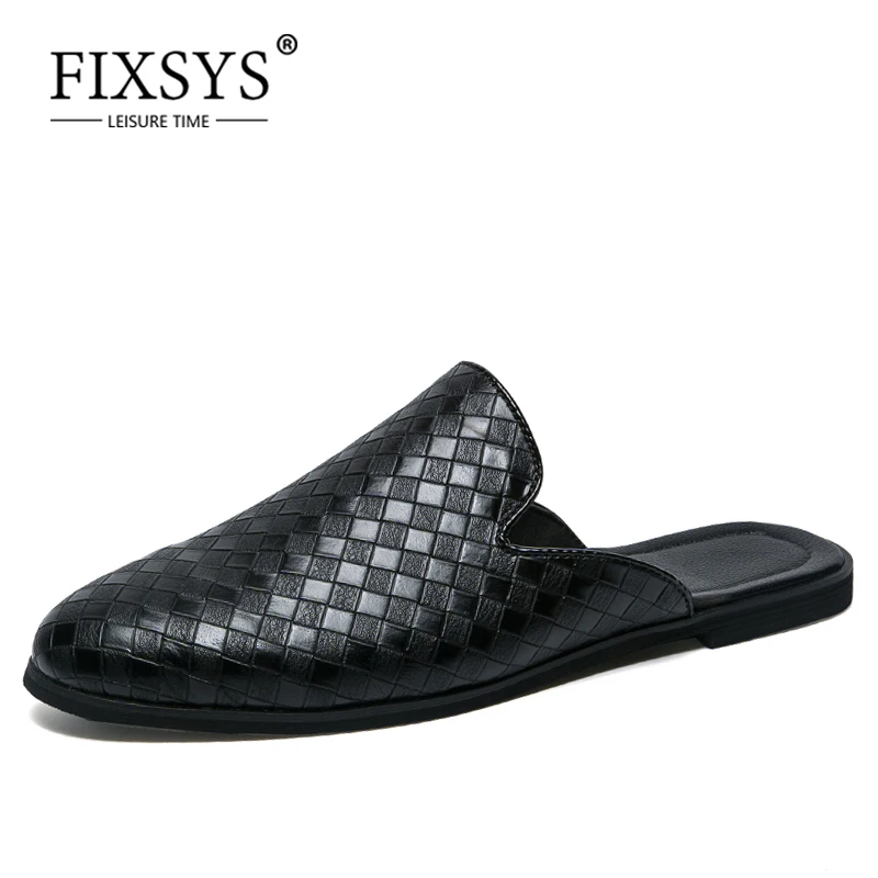 FIXSYS Fashion Men Half Loafers Pu Leather Slipper Weaving Loafer Slides Breathable Mules Outdoor Lightweight Casual Shoes | Обувь