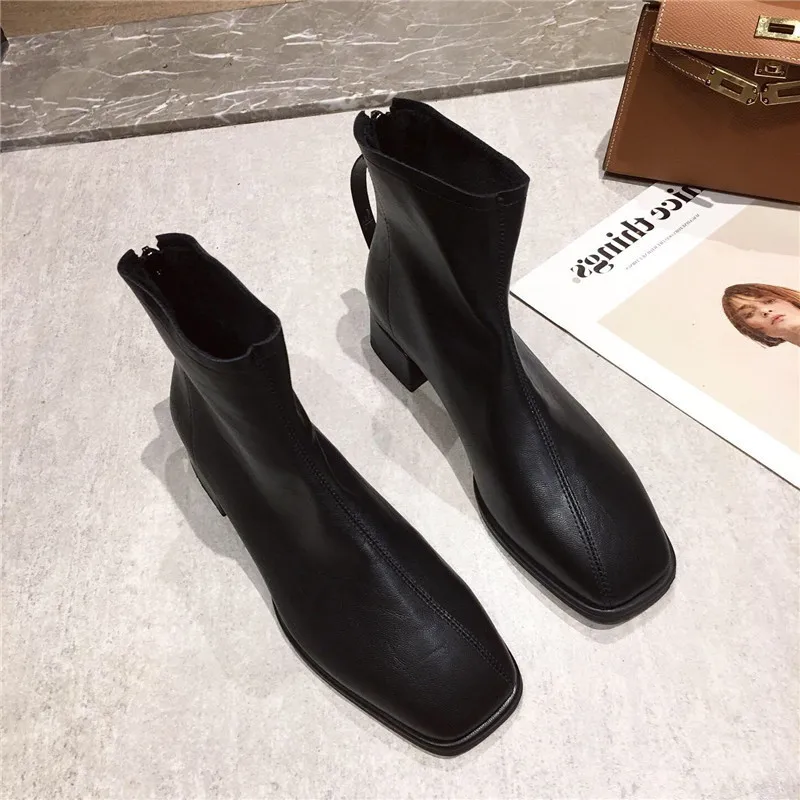 

2019 Black Knight Boots Zipper Square With Short Boots Increase Down Woman Boots Latest Fashion Boots