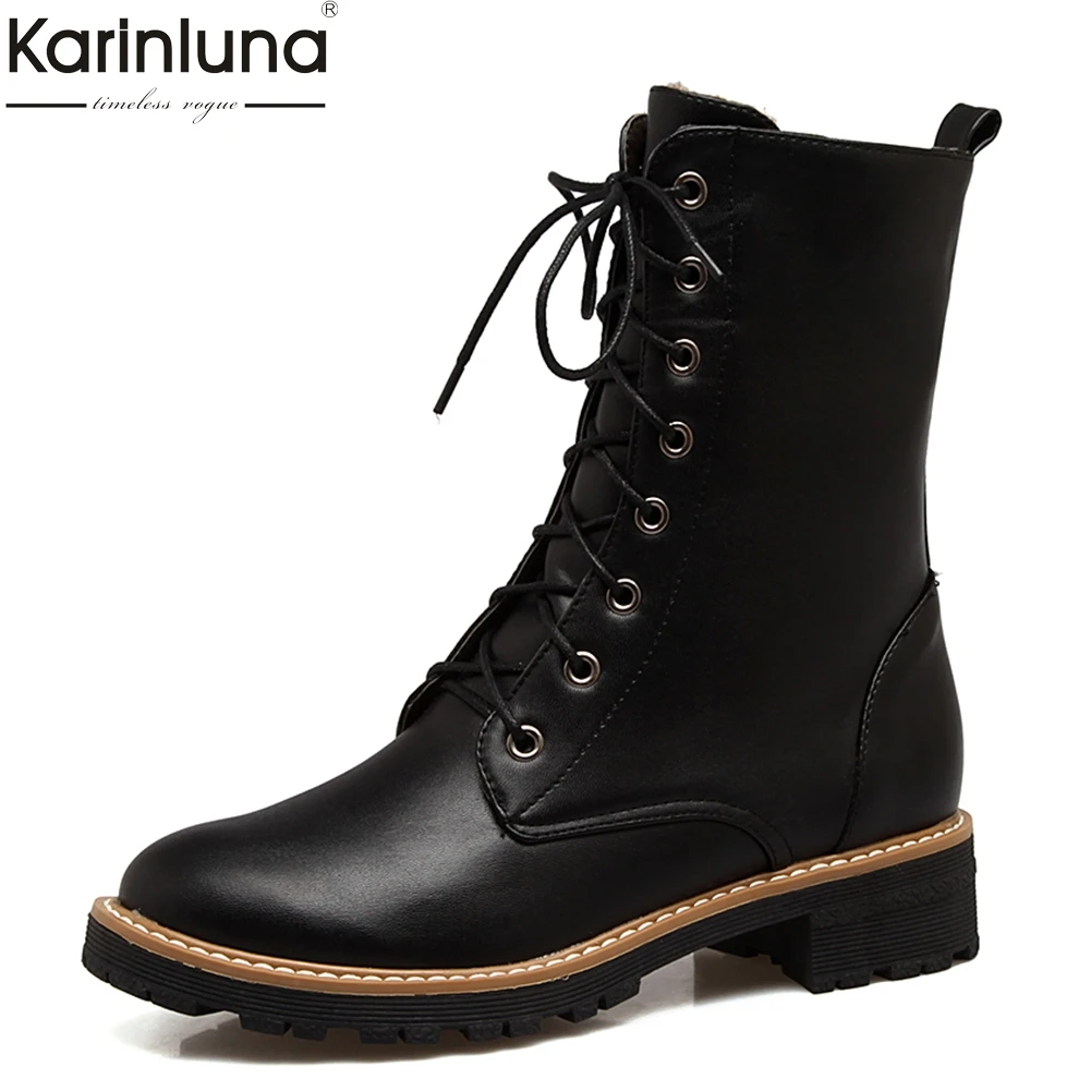 

KarinLuna 2019 Big Size 43 leisure outdoor forest square Heels Shoelace Ankle Boots Women Shoes fashion boots female Shoes Woman
