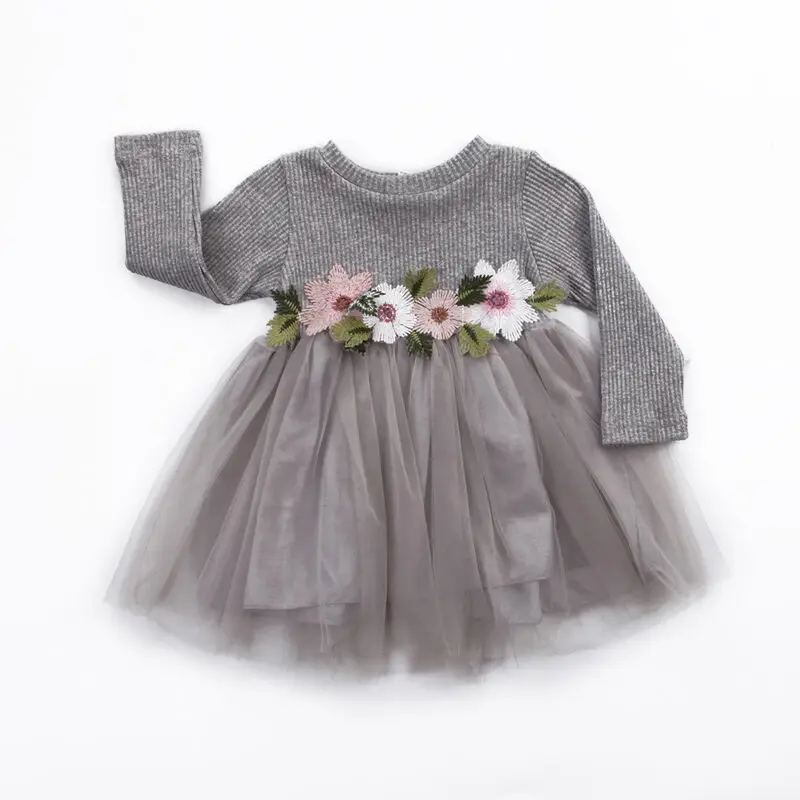 3Colors-1Pcs Baby Girls Dress Cute Flower Birthday Party Princess Pageant Prom Dress 3M-3Y