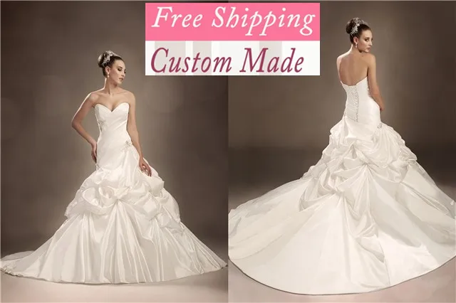 Frete grtis novo elegante a-querida linha contas cetim белый marfim vestido de Casamento nupcial vestidos свадебное платье