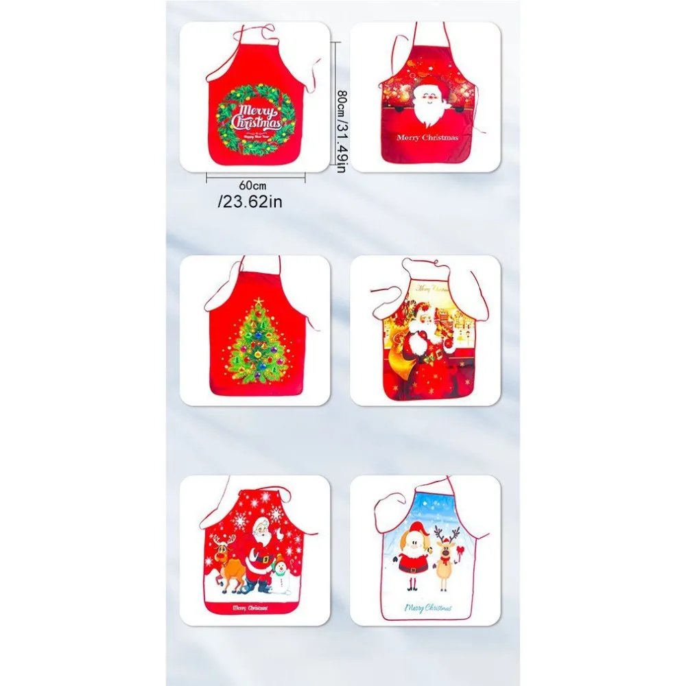 1Pcs Red Christmas Apron Pinafore Cotton Linen Aprons 60*80cm Adult Bibs Home Kitchen Cooking Baking Cleaning Accessories