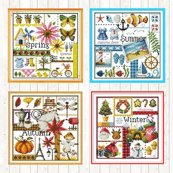 

Spring Cross Stitch Sets Needlework Embroidery DMC Cotton Thread Printed Canvas 14ct 11ct Count Print Canvas DIY Handmade Crafts