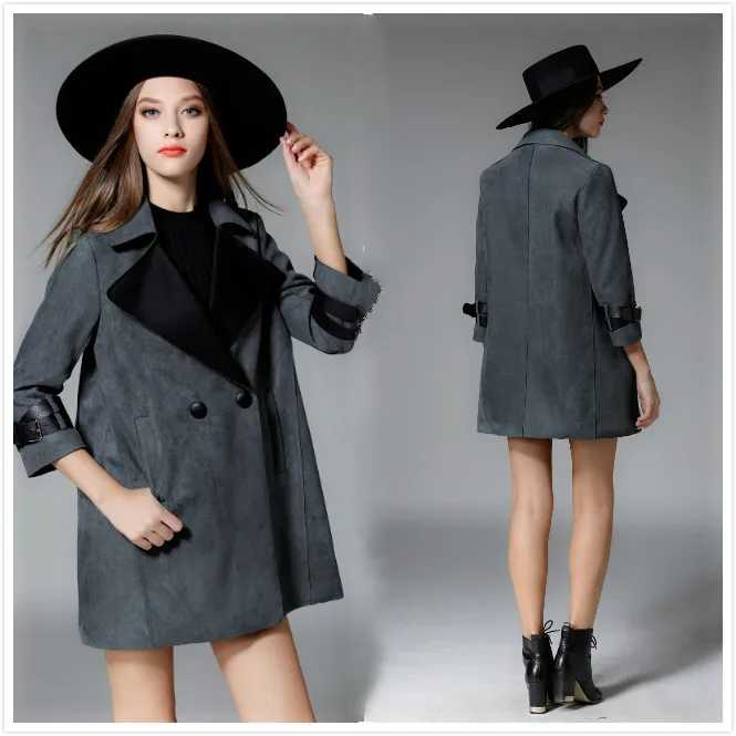 Zaooye/Soap Leaf Europe New Style Winter Elegant Slimming Suede Mid-length Loose-Fit Trench Coat WOMEN'S Coat