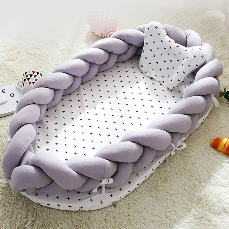 Infant Bed Sleeping basket Portable Crib Newborn Baby Weaving Knot Bumpers Cotton Cot  Safety Protection  Sleeping