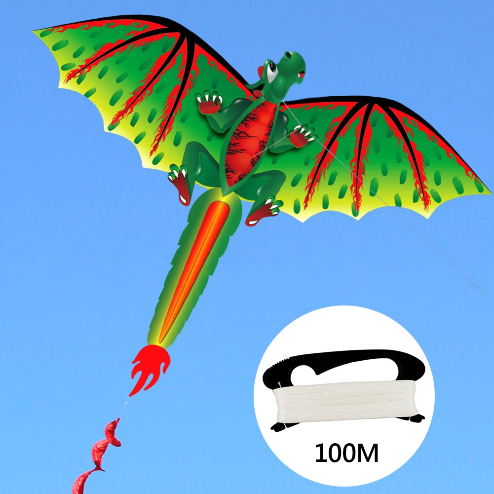 Colorful 3D Kids Dinosaur Kite 120*140cm Long Tail Lifelike Dragon Kite Toy 100m Single Line With Tail Outdoor Adults Kids Activities Games Toys 