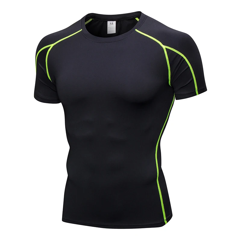 Acefancy Black Cop Top Compression Short Leeve T Shirt Sport for Men Gym Shorts Stretchy Tops 71605 Male Sportwear Gym Clothes