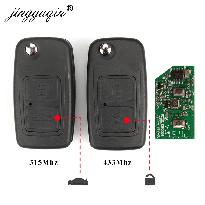 JINGYUQIN 315MHZ / 433MHZ REMOTE KEY CONTROL  FOR CHERY A3 A5 TIGGO FULWIN COWIN EASTER 2 BUTTONS CAR KEY FOB WITH 9CN BLADE