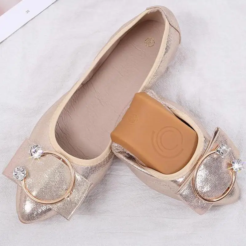 

Women Flat Shoes Loafers Ballet Slip On Crystal Shallow Single Shoes Pointed Toe Soft Office Lady Large Size Moccasins Footwear