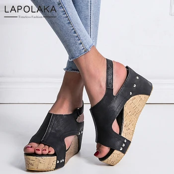 

Lapolaka 2020 Large Size 43 new arrivals Summer Sandals Woman Shoes Peep Toe Platform Black Brown Sandals Women Shoes