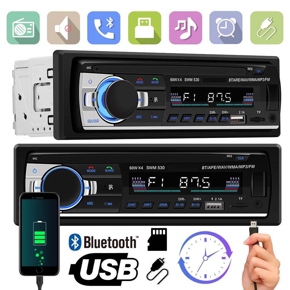 12 В Bluetooth Стерео Fm радио Mp3 аудио плеер Зарядное устройство Usb Sd Aux Авто Электроника 1 DIN Авторадио дистанционное управление