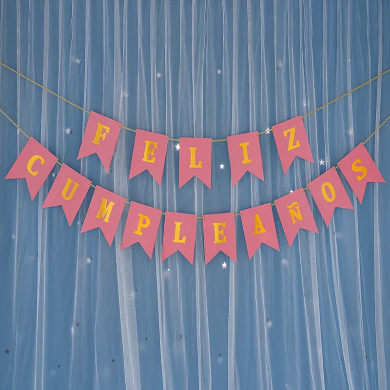 С днем рождения бумаги Гирлянда испанский язык баннеры флаги с днем рождения Декор поставка детский душ украшения принадлежности - Цвет: Pink 1