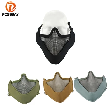 

POSSBAY Tactical Half Face Steel Wire Net Mesh Mask Hunting Protective Guard Mask Face Protection CS Half-face Mesh
