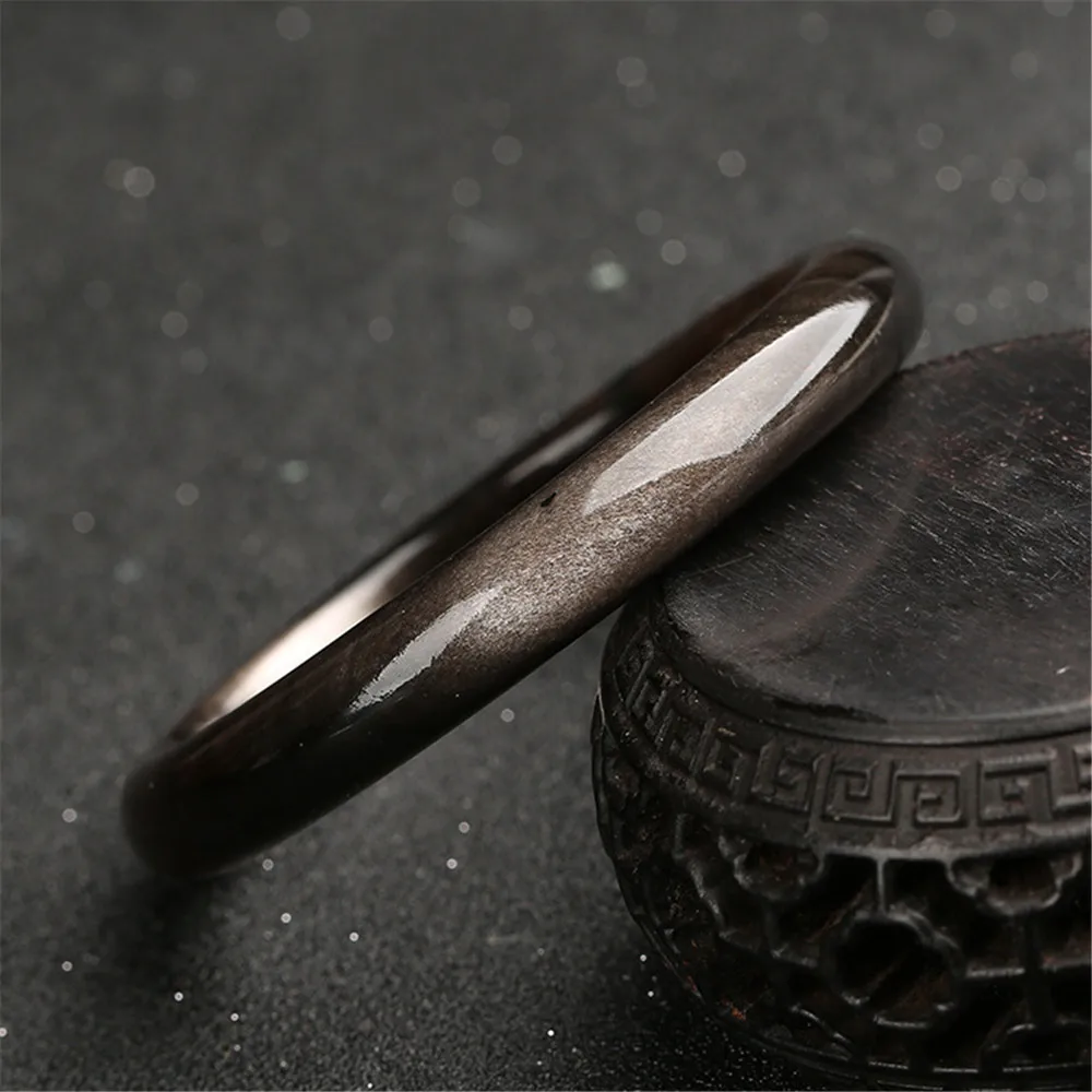 Inner Diameter 62mm Natural Silver Obsidian Bangle For Women Lady Crystal Love Gift 11x9mm Beads Gemstone Fine Jewelry AAAAA
