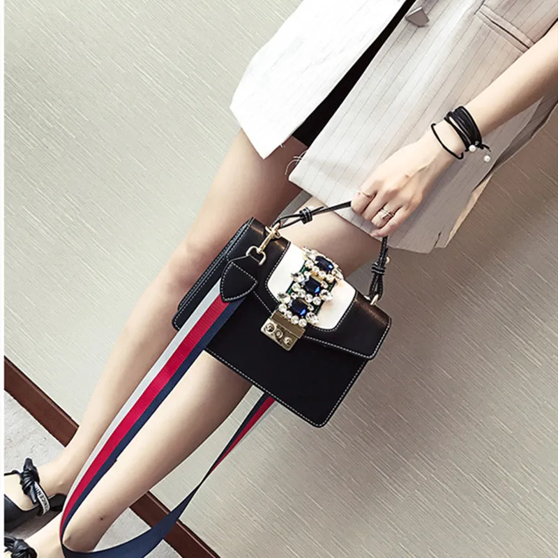 

5 Colors Diamond Panelled Wide Straps Shoulder Messenger Bags High Quality Famous Designer Women Purse and Handbags