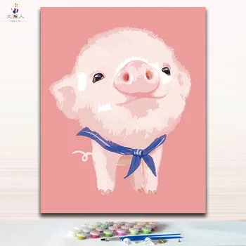 

diy coloring by numbers cut animals pigs pictures paintings colors paints by numbers with kits for hoom room wall decor framed