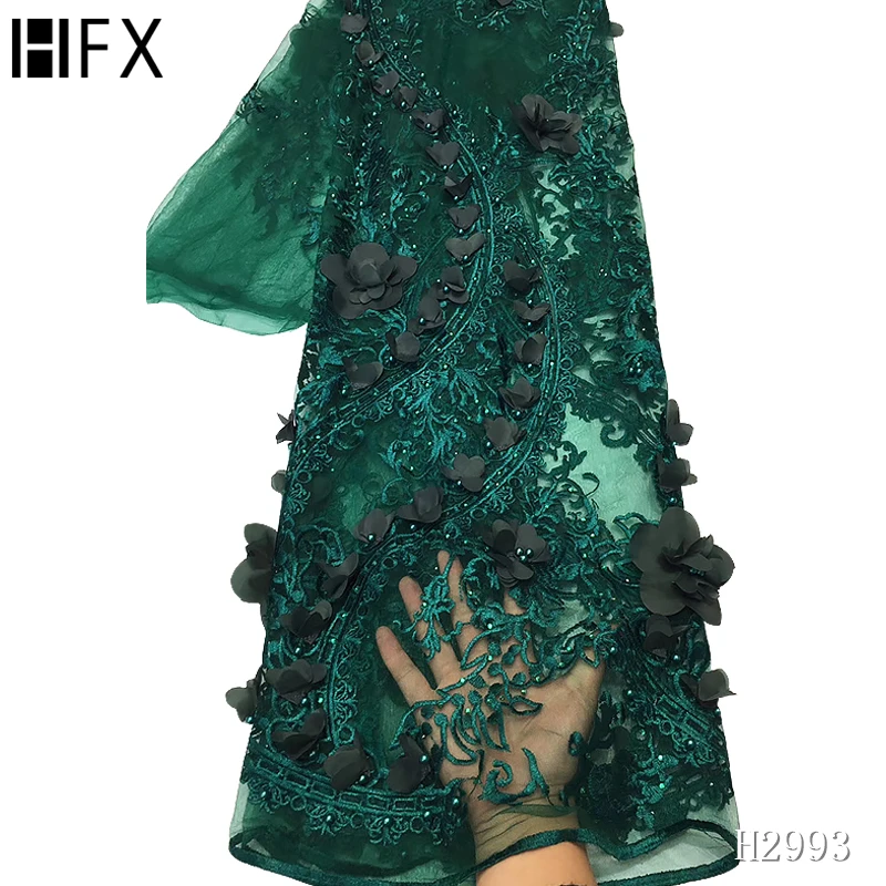 HFX африканская кружевная ткань Роскошные 3D цветы кружевная ткань вышивка сетчатые материалы для платья высокое качество Французский Тюль Кружева F2993