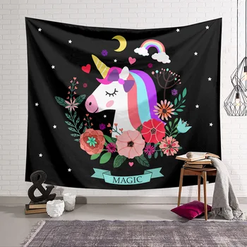 

Flower Unicorn Tapestry 3D Printing Tapestrying Rectangular Home Decor Wall Hanging 01