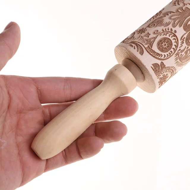 1PC Embossing Engraved Rolling Pin Baking Tool Cookie Fondant Cake Dough Roller Patterned Rolling Pin Kitchen Accessories 5