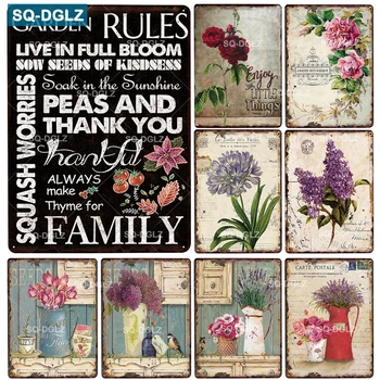

[SQ-DGLZ]Garden Rules Metal Sign Vintage Metal Plaque Plates Decor For Pub Bar Home Wall Decor Tin Signs Flower Poster Gift
