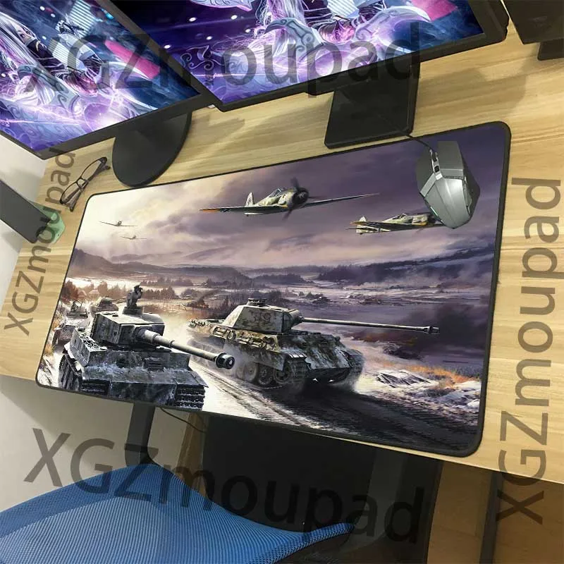 Большой коврик для мыши XGZ черный компьютерного стола с замком и краями World of Tanks