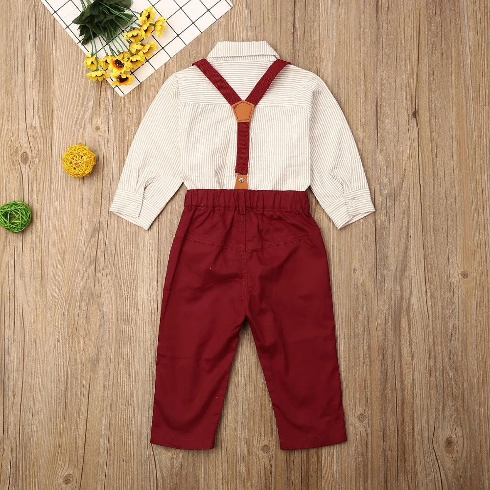 Комплект одежды из 2 предметов для маленьких мальчиков, топы, рубашка, комбинезон, Рождественский комплект джентльмена для маленьких