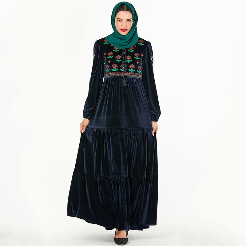 Middle Eastern fashion high-end large size robes women's embroidered bow casual dress Muslim Dubai Arabian dress