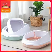 Cama de baño para mascotas, caja de arena antisalpicaduras para gatos, bandeja para gatos y perros con cuchara, gatito, perro, aseo limpio, caja de suministros de arena de plástico para el hogar