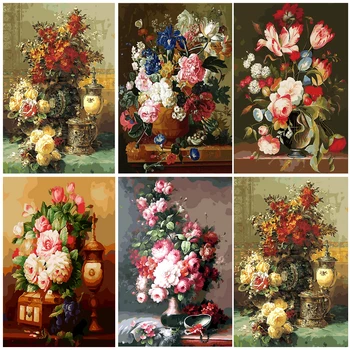 

GATYZTORY DIY Painting By Numbers Flower Oil Painting HandPainted Canvas Drawing Home Decor Gift