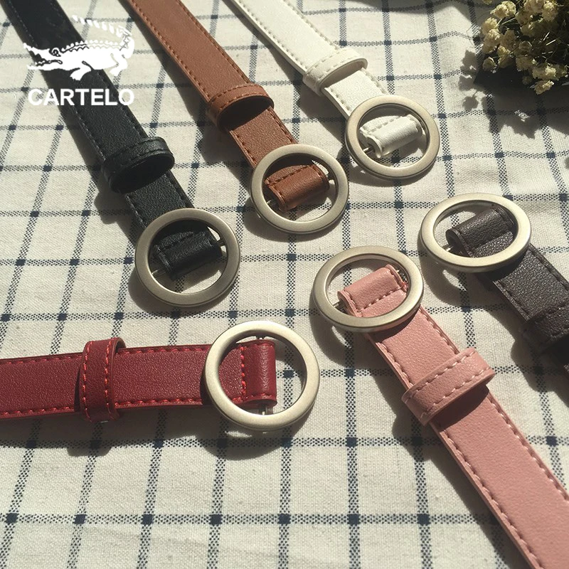 

CARTELO belts for women fashion students simple New Circle Pin Buckles Belt female deduction side gold buckle jeans wild
