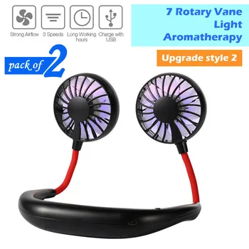

Mini Hand Free small fan battery mini portable fan with colorful lights two fans Hanging around the neck for sport 2pcs/lot