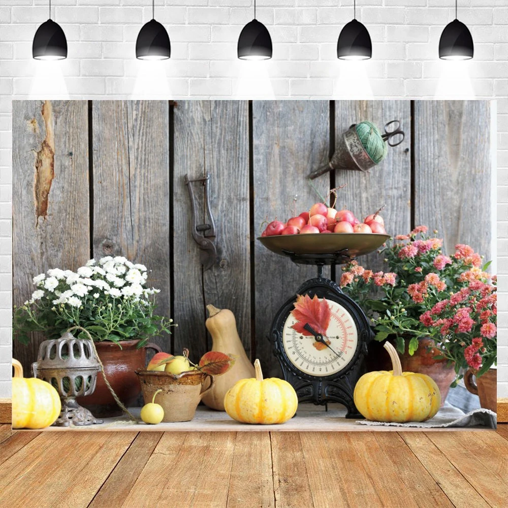 Фон для детской фотосъемки с изображением осенней фермы сарая тыквы деревянных