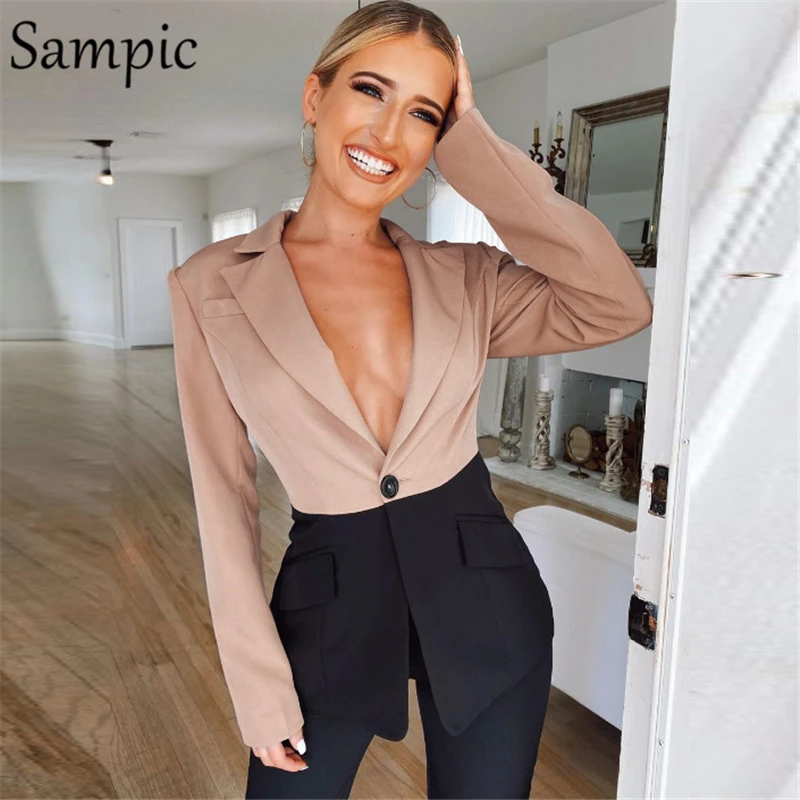 Sampic, женская верхняя одежда, для девушек, для офиса, пэчворк, длинный рукав, Блейзер, пальто, модный, отложной воротник, размера плюс, femme, Блейзер, длинная куртка