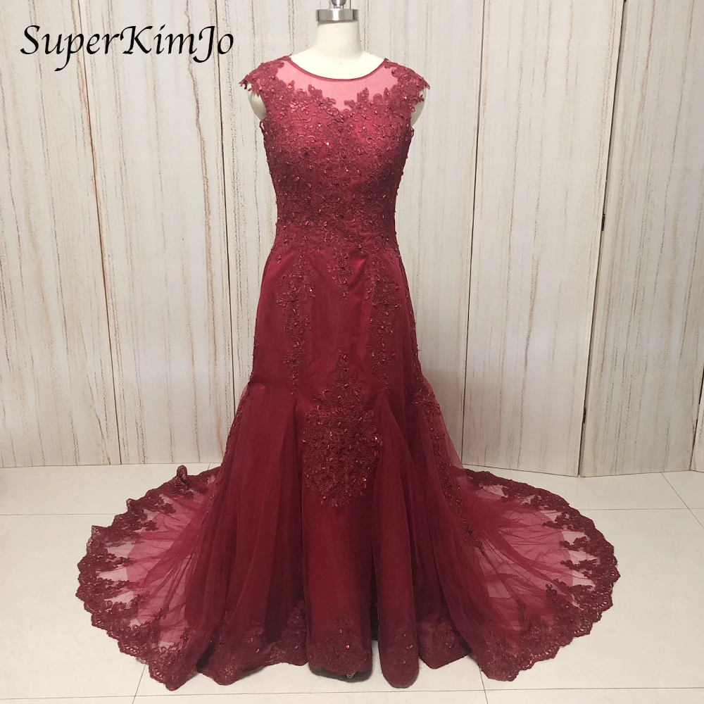 Выпускные платья Burgundy real picture vestidos de fiesta с рукавами-крылышками, Кружевная аппликация бисером, жемчужины, темно-красное вечернее платье