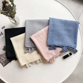 

Luxury cotton silk autumn and winter ladies new style warm solid color scarf women fashion cotton shawl beach popular silk scarf