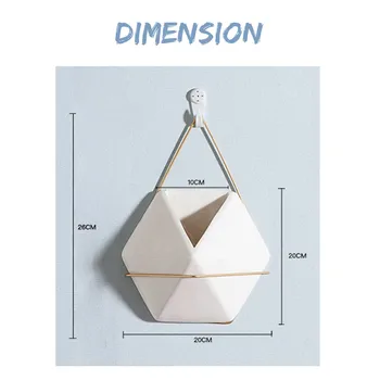

New Nordic Hexagon Ceramic Flower Pot + Iron Plant Holder Set Indoor Hanging Planter Vase Wall Decor Container Succulents Plant
