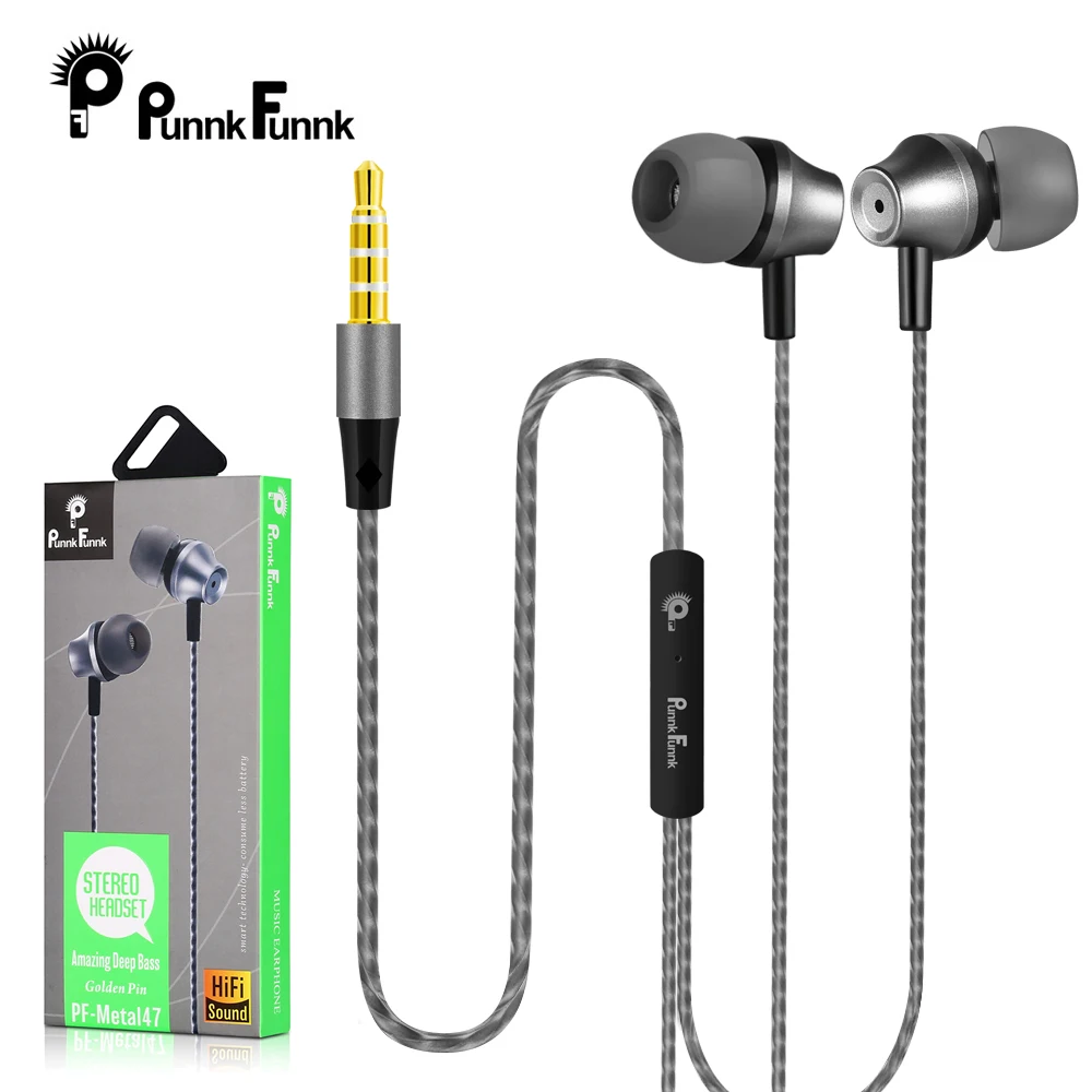 PunnkFunnk Metal wired Earphone Sport in ear Hifi bass stereo headset for iPhone Samsung