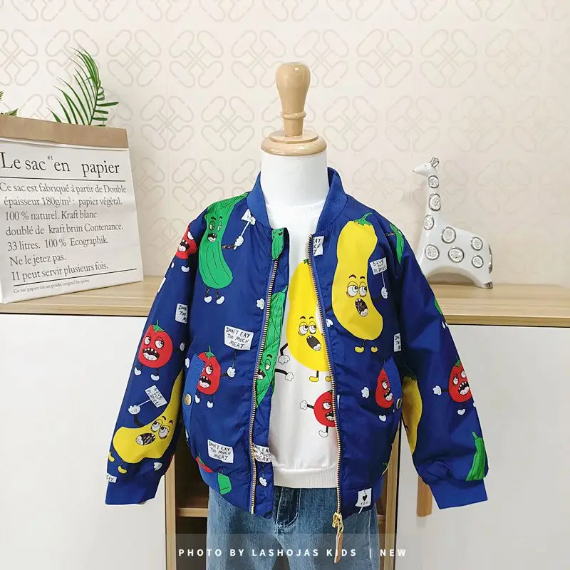  Winter Baby Girls Boys Vegetables Printed long Jacket Kids Keep Warm Thick Fruits Parkas Coats Chil