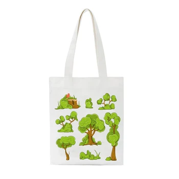 

Tree Planting Print Women Canvas Storage Bags Larger Capacity Shopping Bags Women Handbag Reusable Folding Grocery Eco Tote Bags