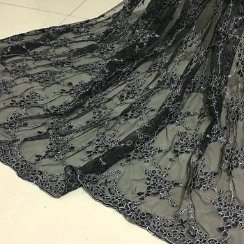 

Black lace soft mesh silver bright silk embroidered clothing fabric for sewing dress children's clothing fabric 1Meter